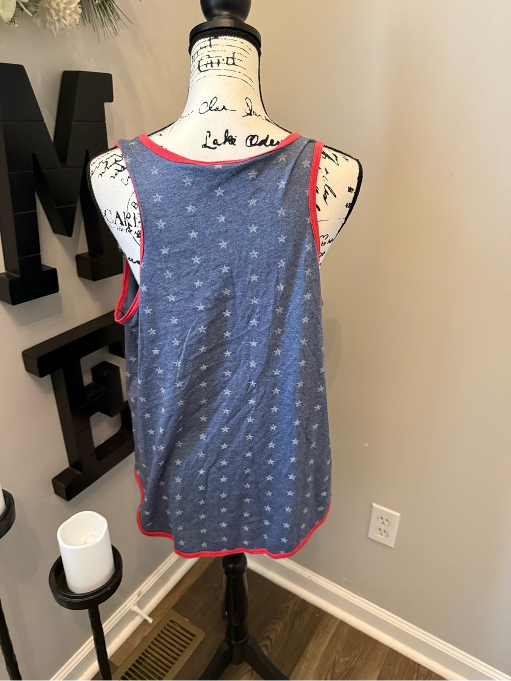 Harley-Davidson Blue Star-Print Tank Top with red Trim XL - Picture 3 of 4
